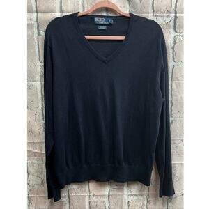 Polo Ralph Lauren Mens Cashmere Cotton Blend V-Neck Sweater Size Large Navy Blue